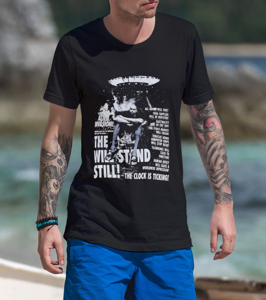 LeBron James The End Will Stand Still Is Ticking UFO Alien Invasion Los Angeles Lakers Worldwide Depression T-Shirt