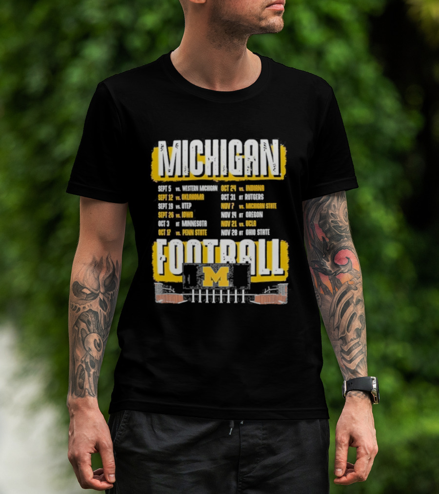 Michigan Football Big Ten Conference Schedule Ann Arbor Stadium Route Eateries And Landmarks T-Shirt