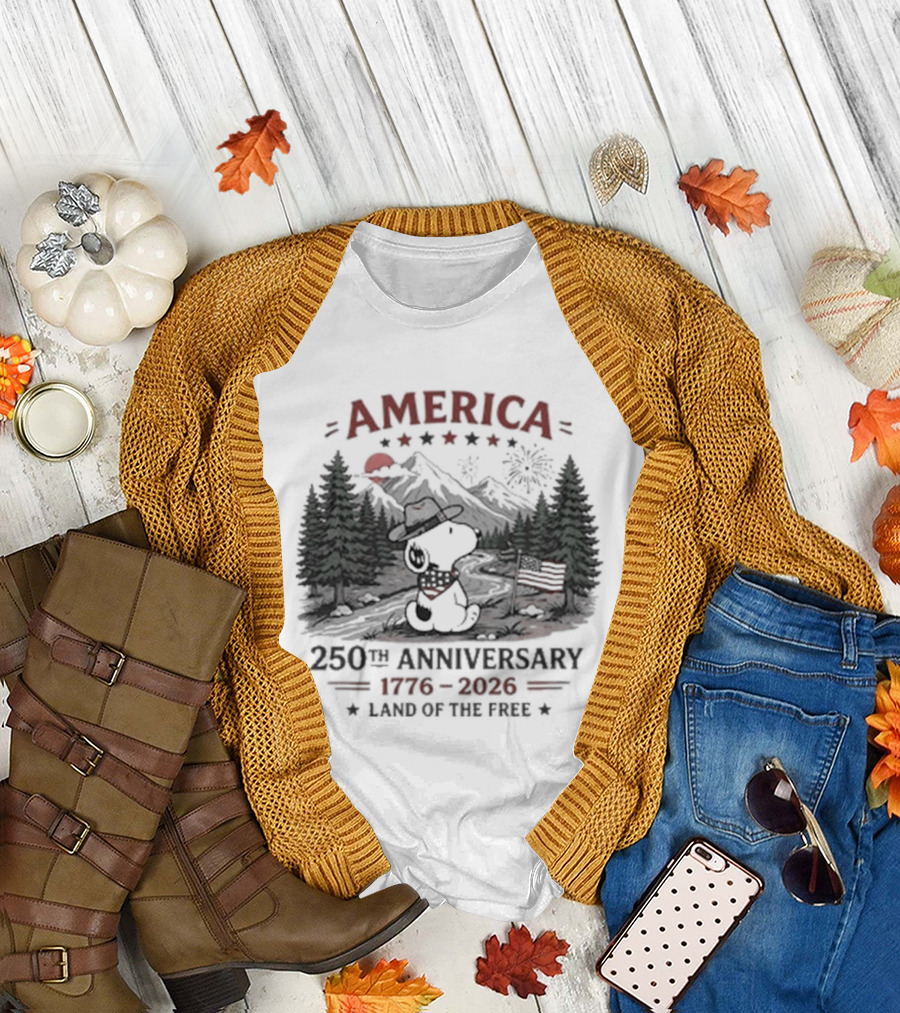 America 250th Anniversary 1776 2026 Land of the Free Snoopy Peanuts T-Shirt