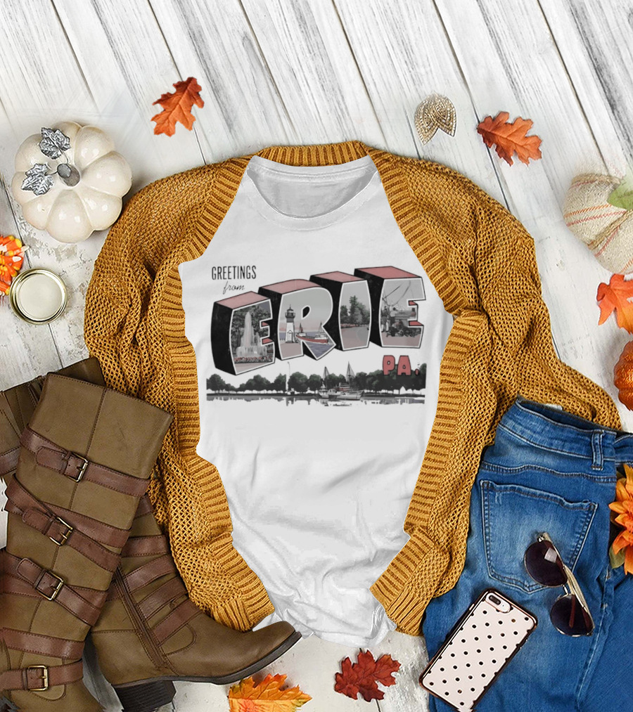 Greetings from Erie PA Landmark Destination Souvenir Travel T-Shirt