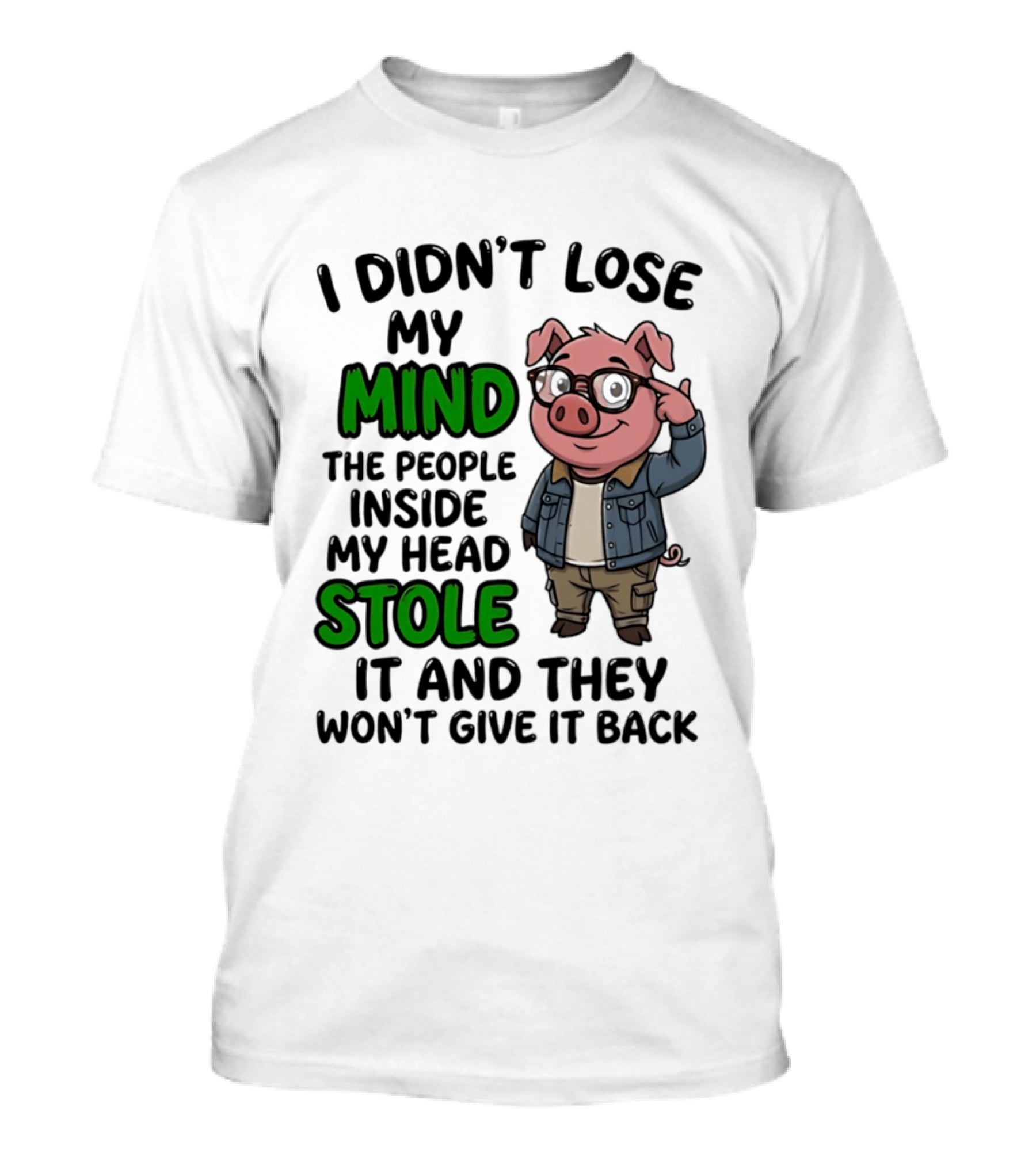 I Didn't Lose My Mind Funny Pig Cartoon People Inside My Head Stole It And They Won't Give It Back T-Shirt