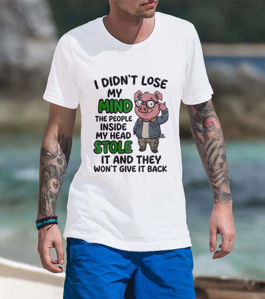 I Didn't Lose My Mind Funny Pig Cartoon People Inside My Head Stole It And They Won't Give It Back T-Shirt