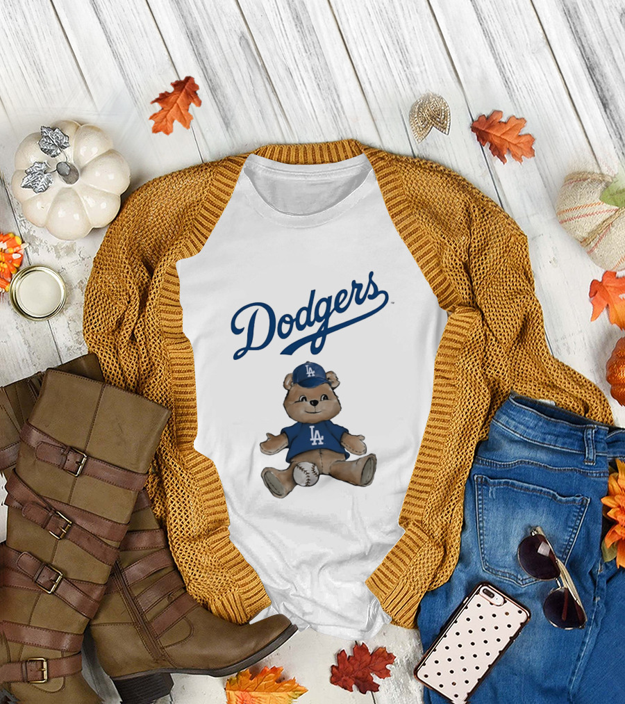 Los Angeles Dodgers Teddy Bear with Baseball and Dodgers LA Cap T-Shirt