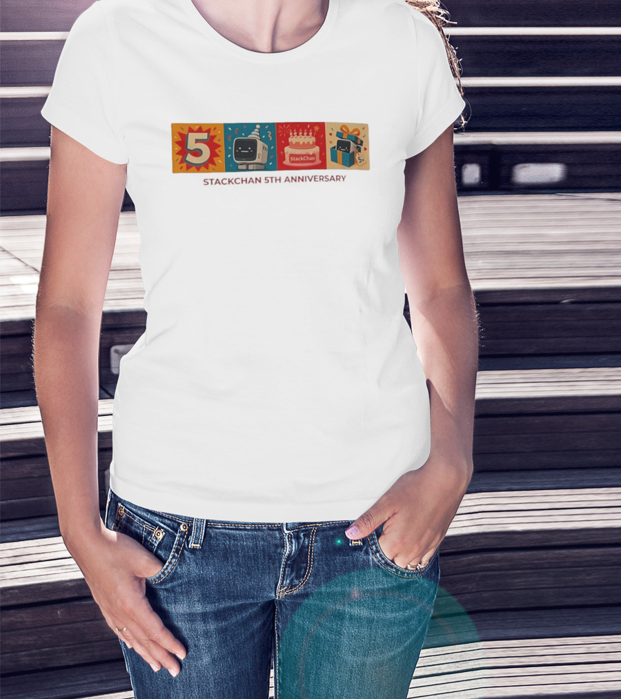 StackChan 5th Anniversary Celebration Cake Gift Box With Party Hat And Confetti T-Shirt