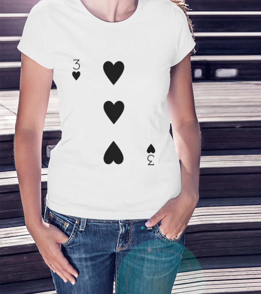 Three Of Hearts Playing Card Design Valentines T-Shirt