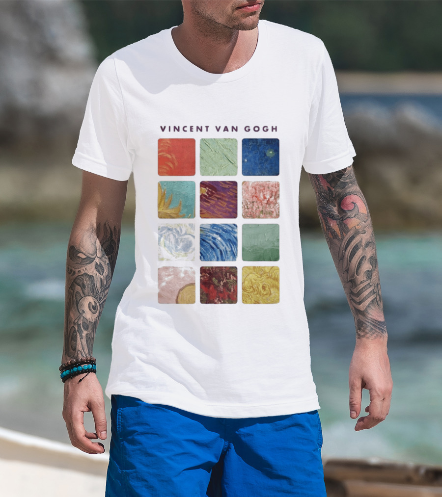 Vincent Van Gogh Paintings Iconic Colors Squares T-Shirt