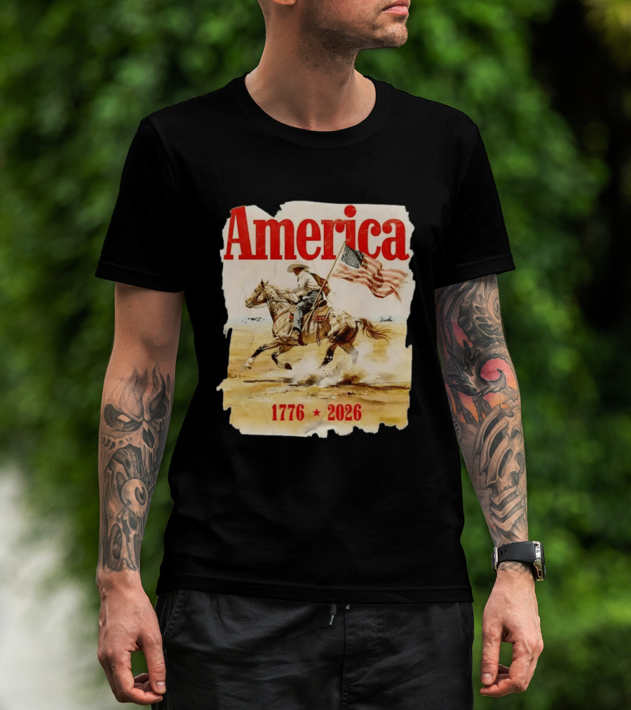 America 1776 2026 Cowboy Horse American Flag Iconic Historical T-Shirt