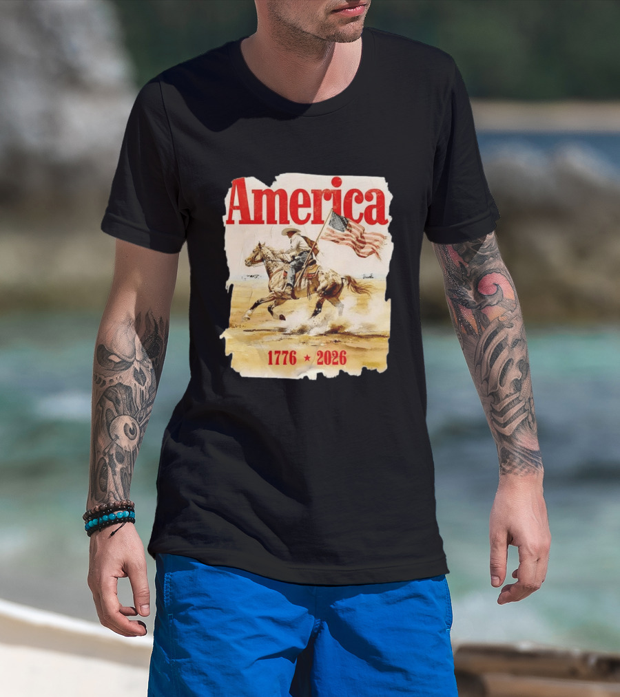 America 1776 2026 Cowboy Horse American Flag Iconic Historical T-Shirt