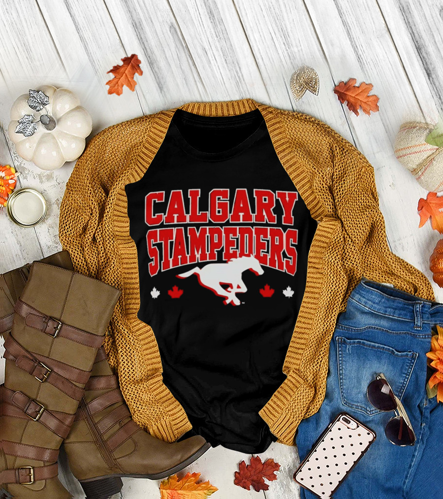 Calgary Stampeders Running Horse Maple Leaf Red Team Spirit T-Shirt
