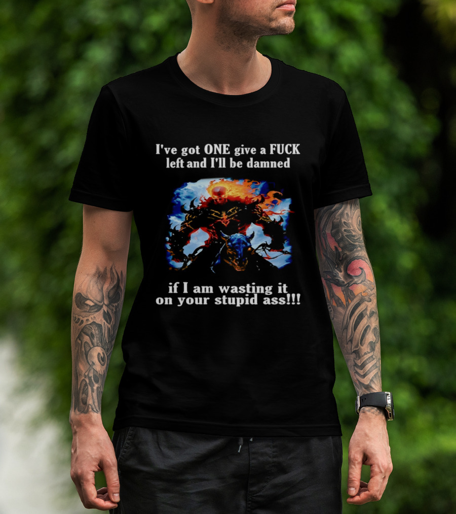 I've Got One Give A Fuck Left Flaming Skull Rider I'll Be Damned Wasting It On Your Stupid Ass T-Shirt