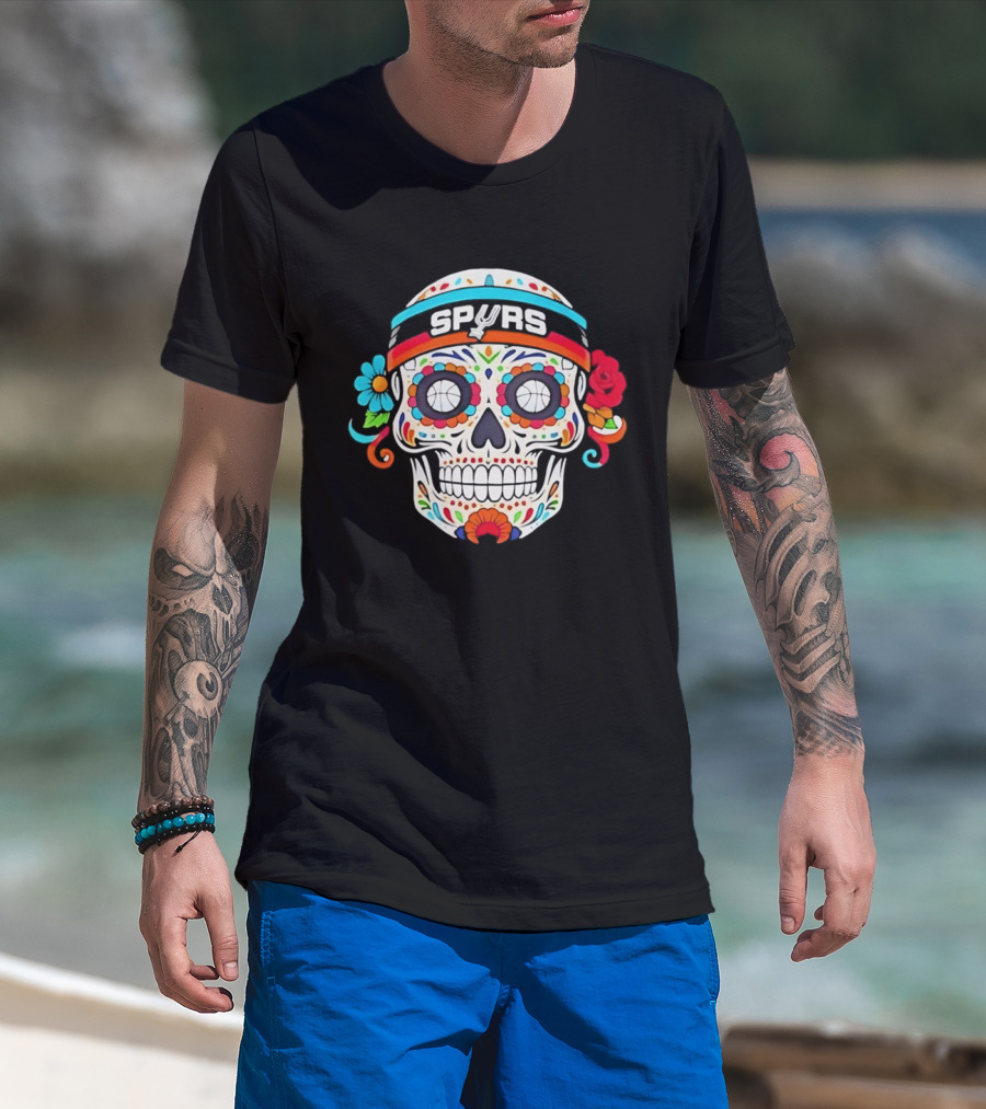 San Antonio Spurs Sugar Skull Day Of The Dead Basketball Fan T-Shirt