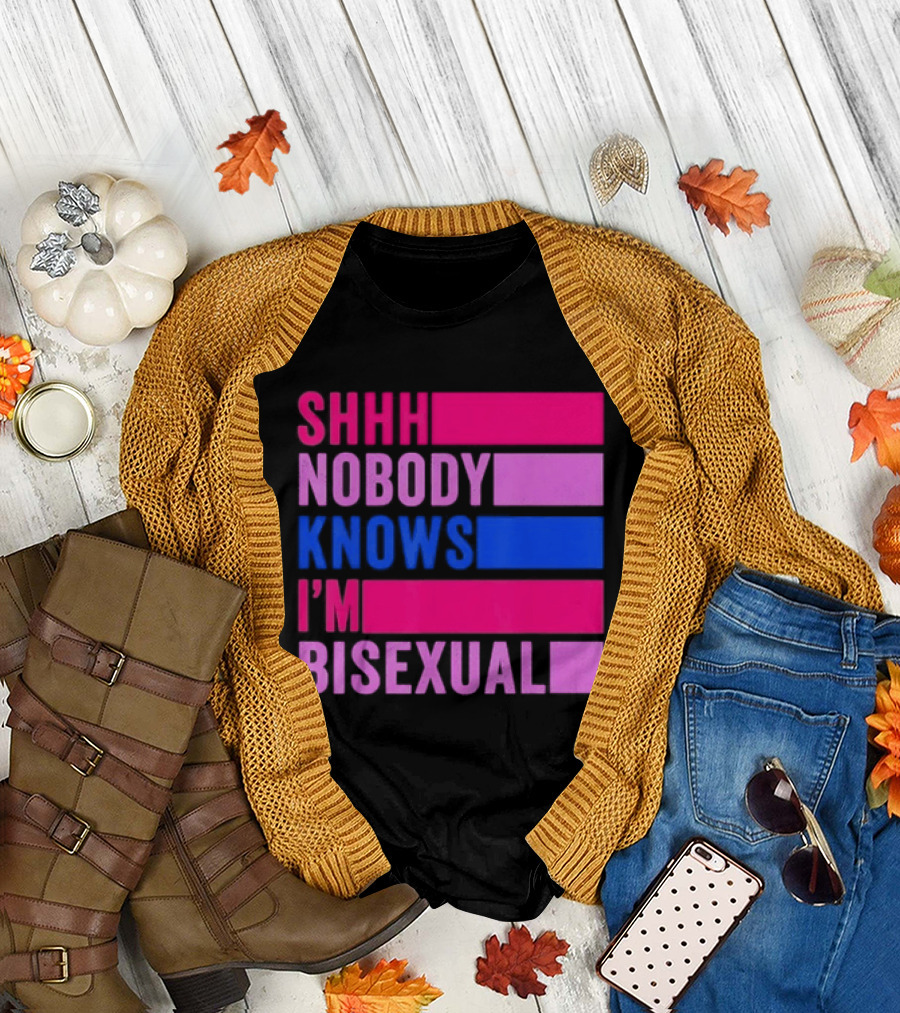 Shhh Nobody Knows I'm Bisexual Bright Colorful Text Pride T-Shirt
