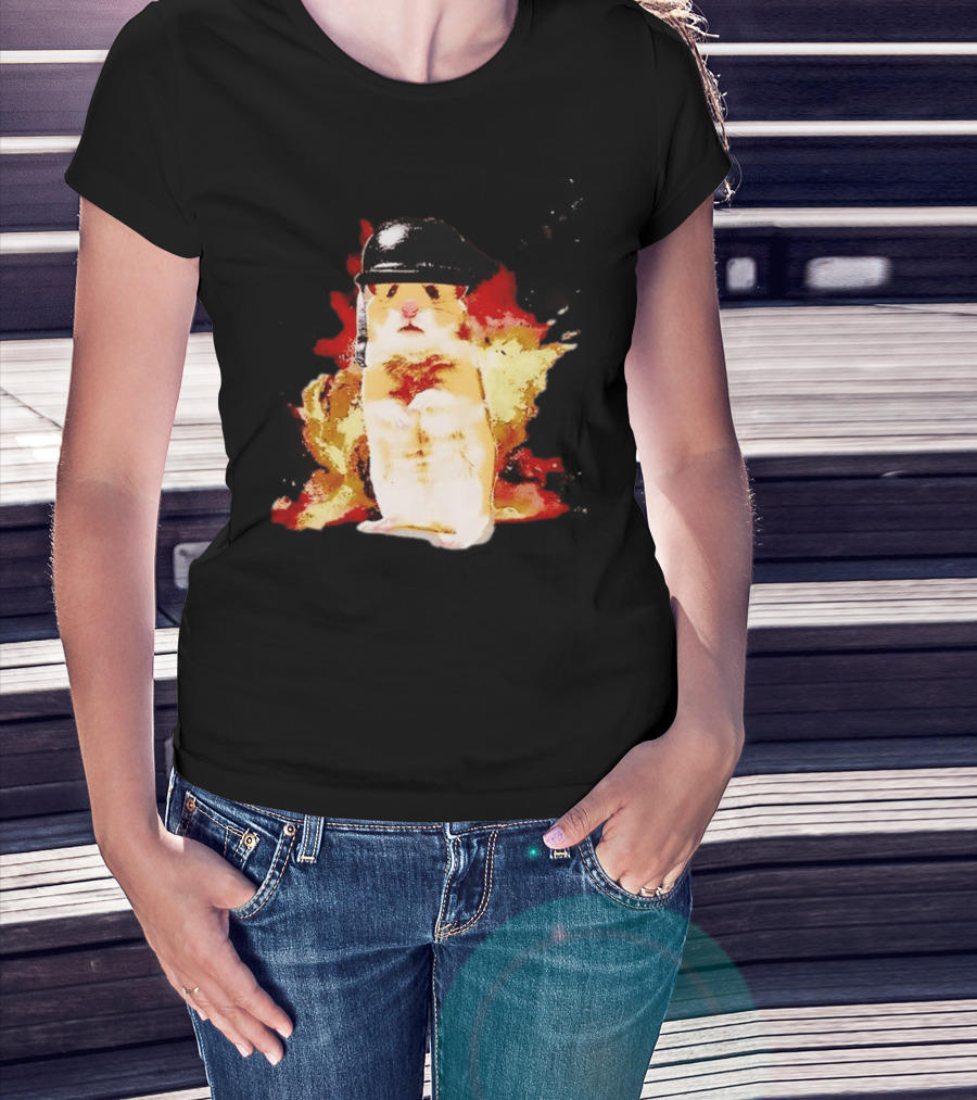 Shocked Hamster Military Helmet Watercolor Explosion T-Shirt