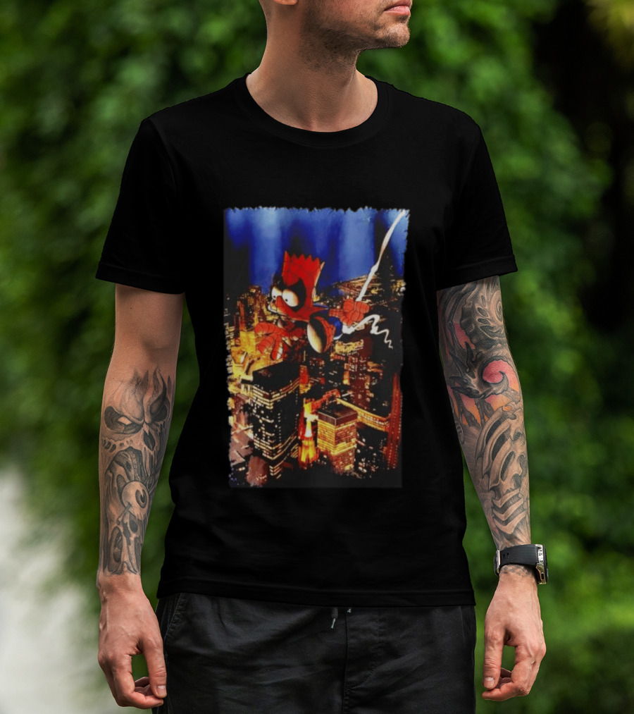 Spider Bart Bartman Swinging Through Cityscape Mexican T-Shirt
