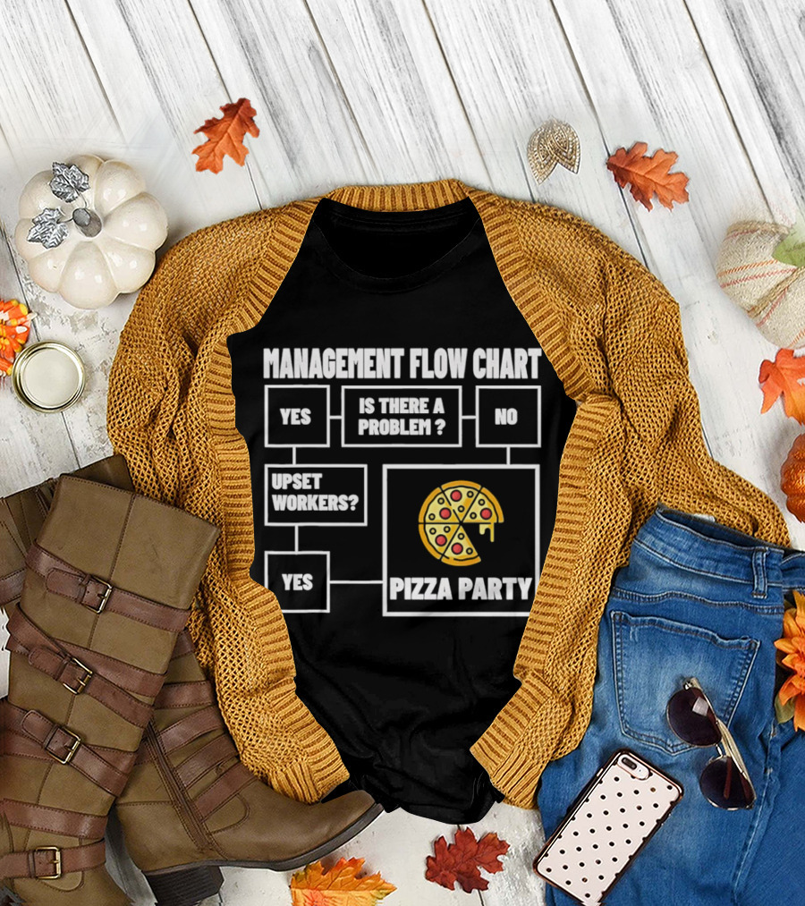 Management Flow Chart Is There A Problem Upset Workers Pizza Party T-Shirt