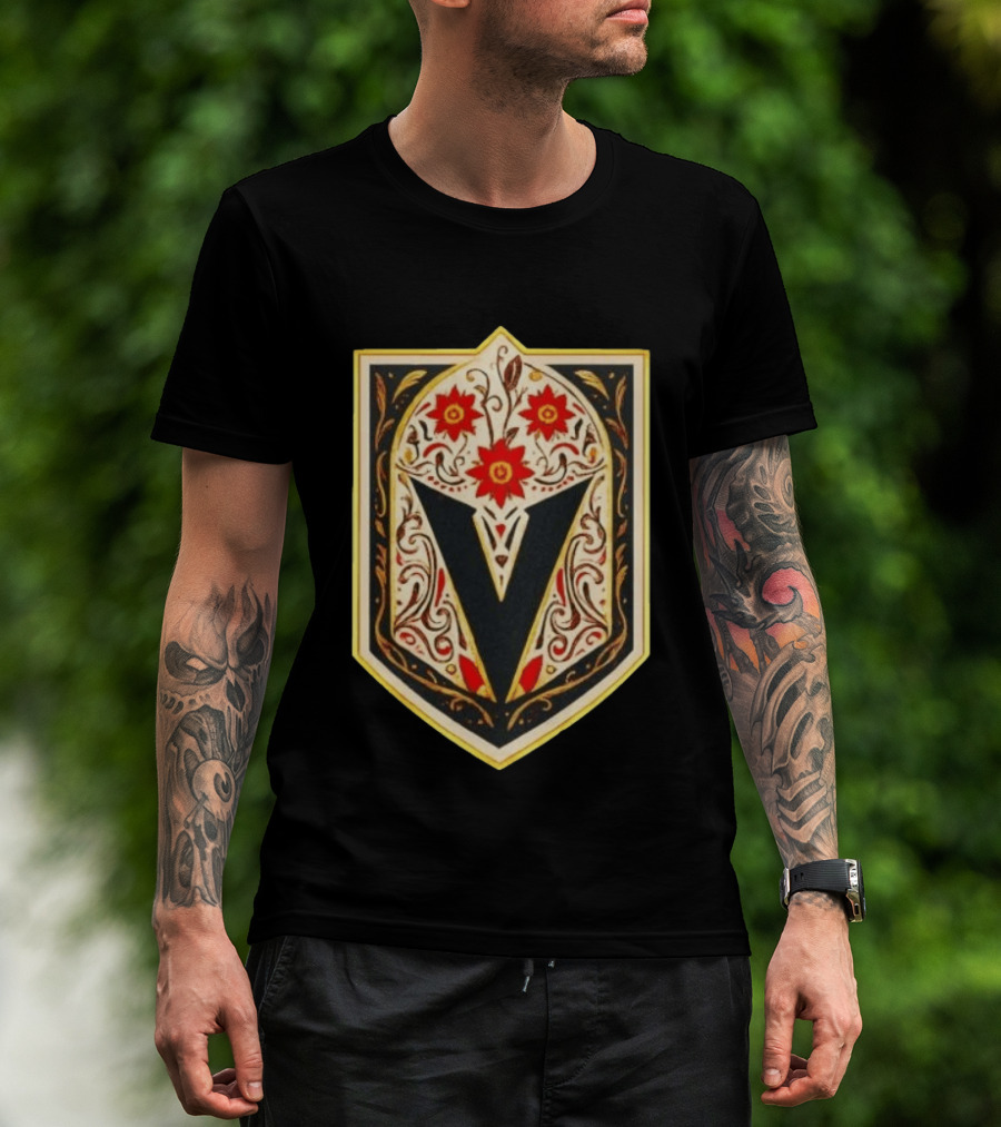 Vegas Golden Knights Dia De Los Muertos Floral Shield T-Shirt