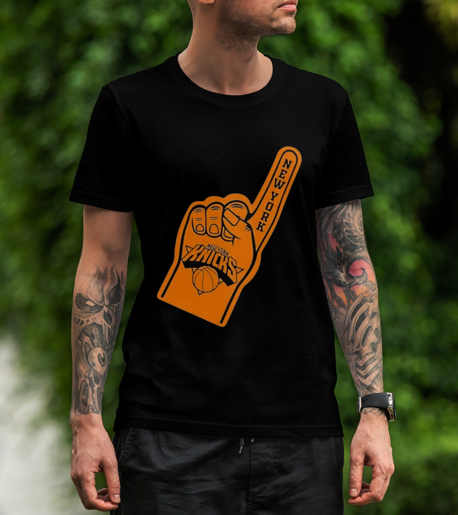 New York Knicks Foam Finger Basketball Fan Gear T-Shirt