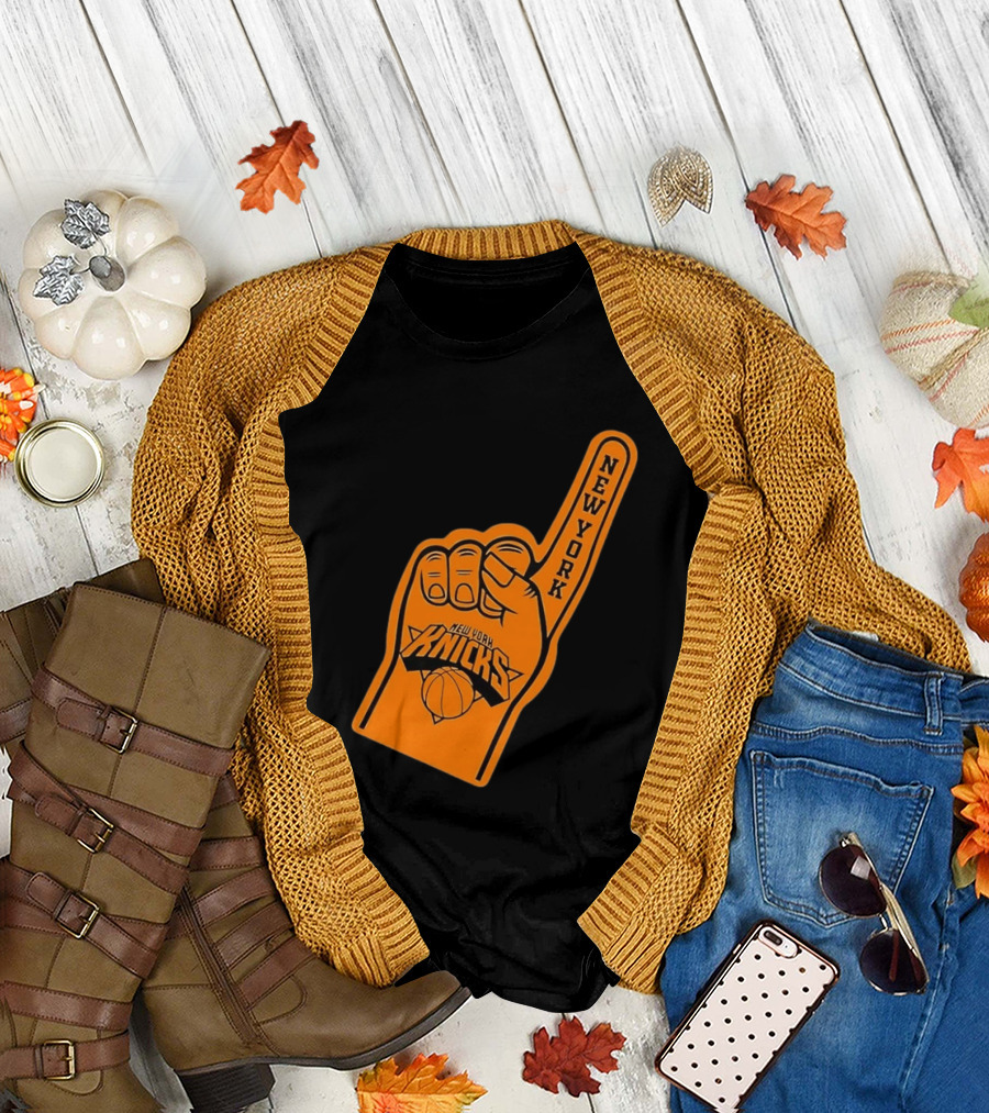 New York Knicks Foam Finger Basketball Fan Gear T-Shirt