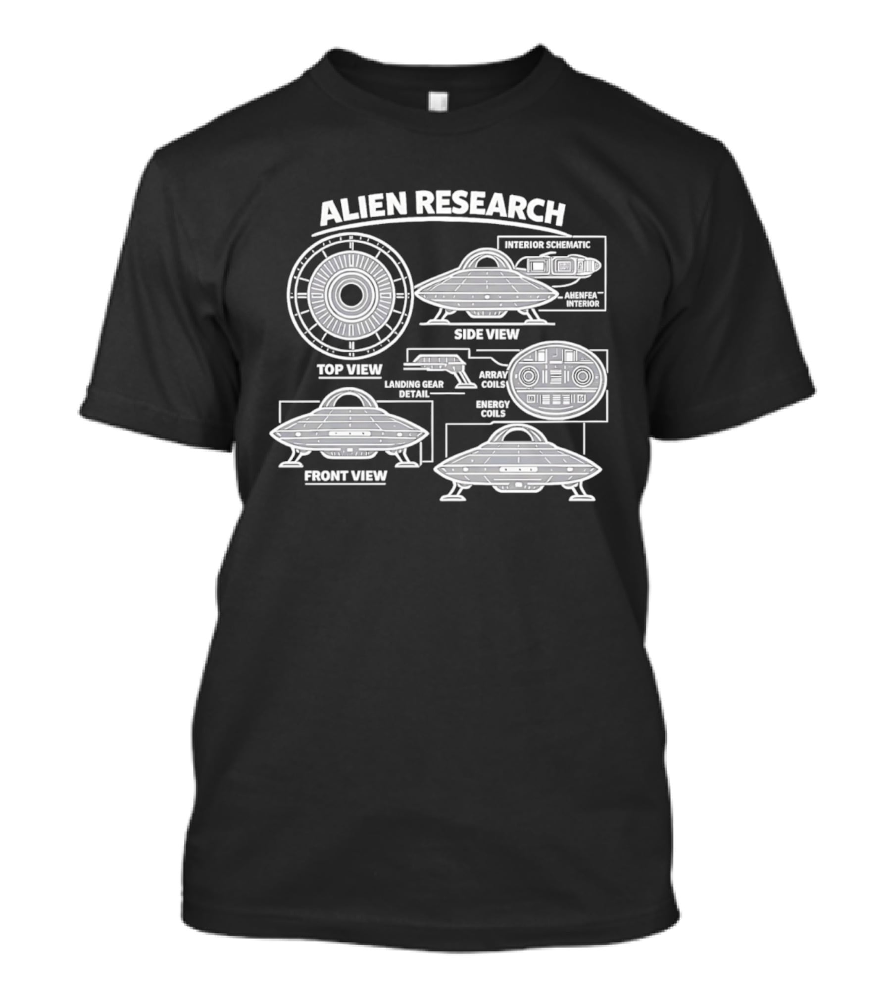 Extraterrestrial Vehicle Alien Research UFO Schematic Top View Front View Side View Analysis T-Shirt