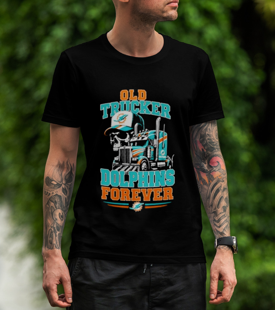 Old Trucker Dolphins Forever Skull T-Shirt
