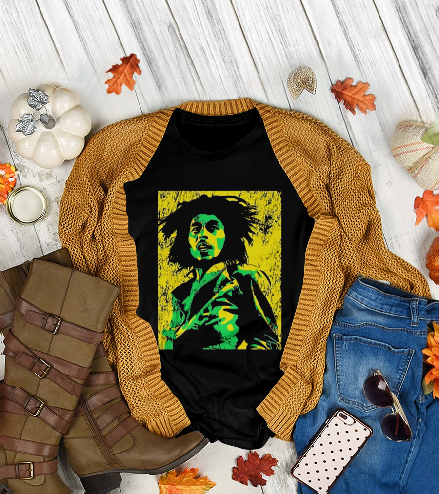 Bob Marley One Love Reggae Art Green Yellow T-Shirt