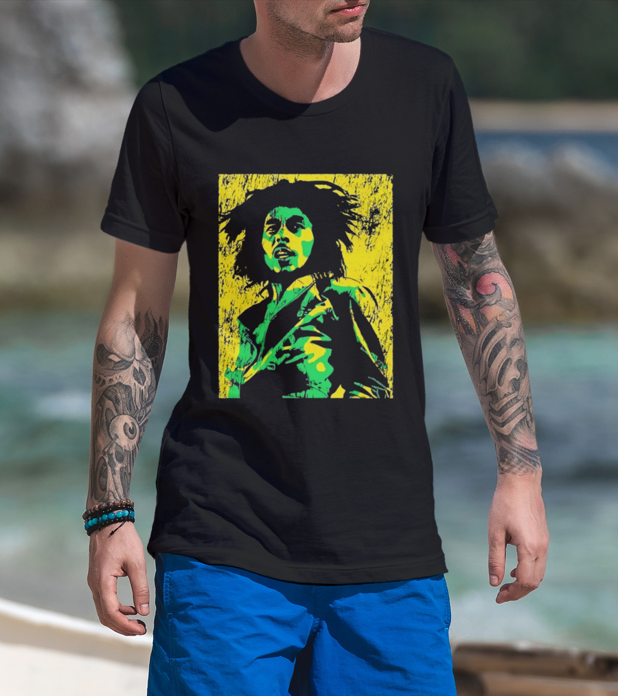 Bob Marley One Love Reggae Art Green Yellow T-Shirt