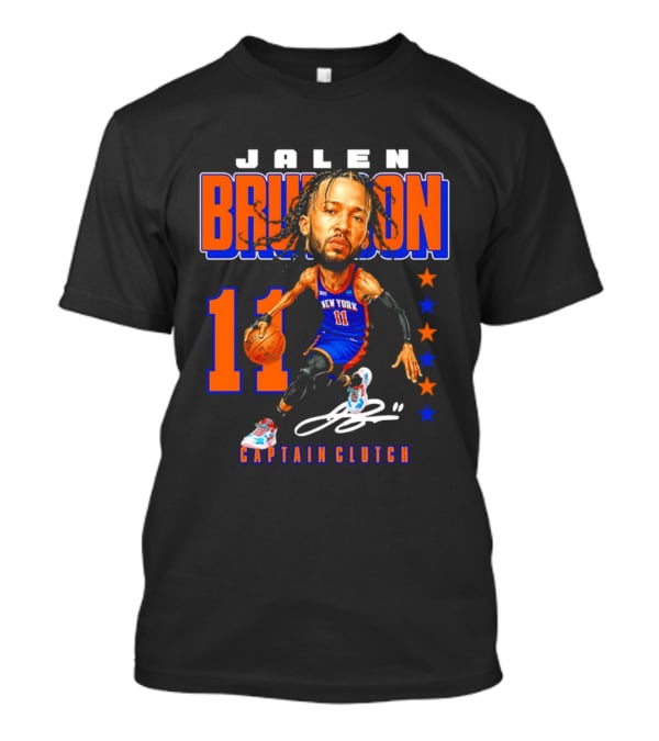 Jalen Brunson New York 11 Captain Clutch Caricature T-Shirt