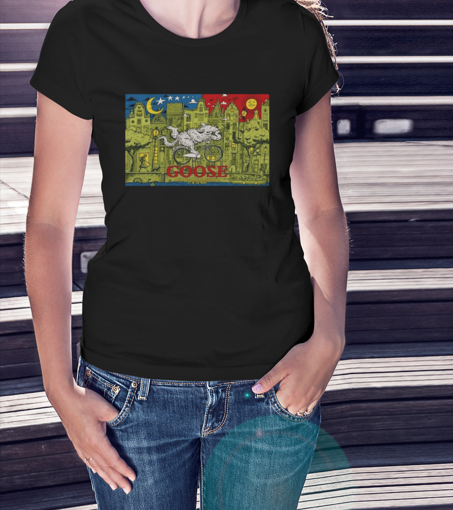 Goose Amsterdam Netherlands 5 27 2026 Midnight Sun Bicycle Art Cityscape T-Shirt