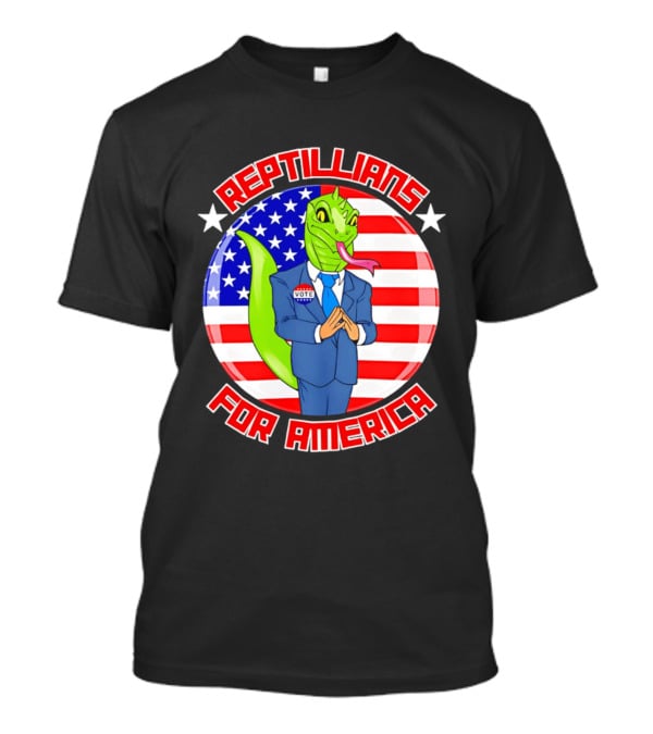 Reptillians For America Vote Lizard In Suit With American Flag T-Shirt