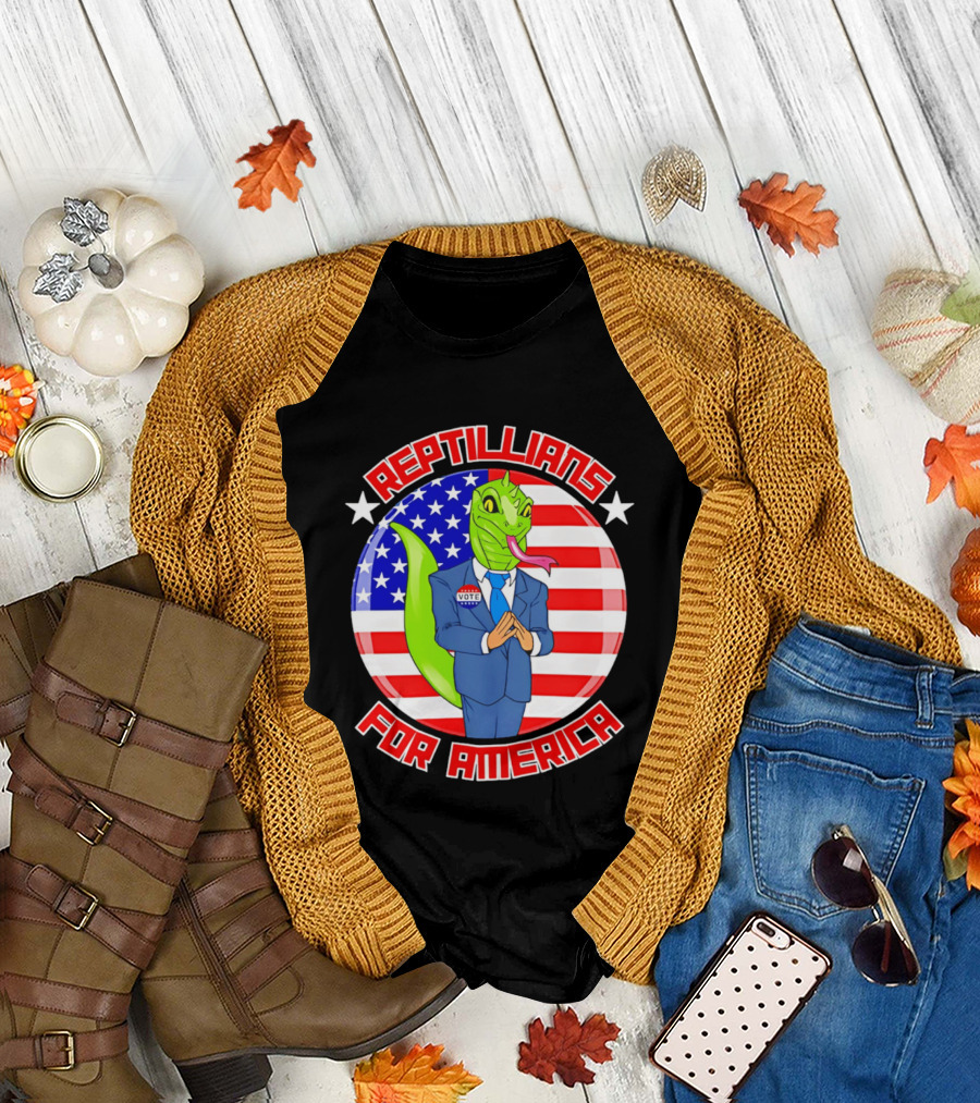 Reptillians for America Vote Lizard in Suit with American Flag T-Shirt