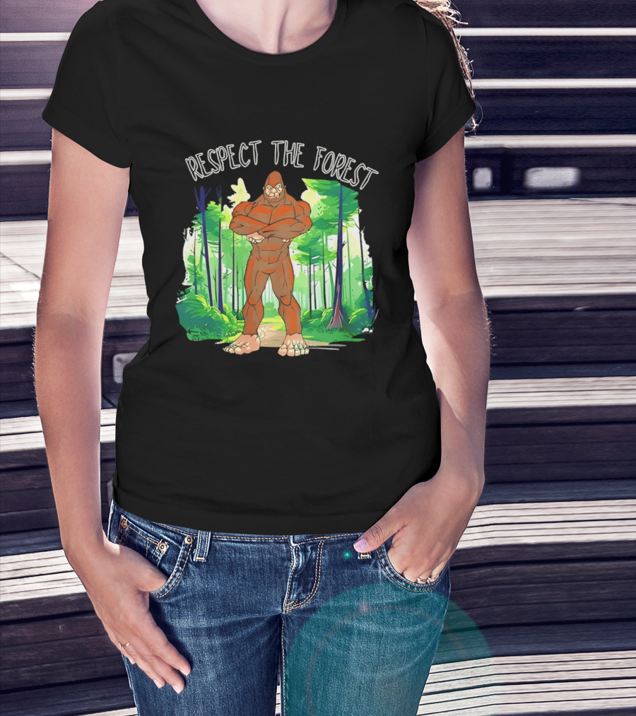 Respect The Forest Bigfoot Cartoon T-Shirt