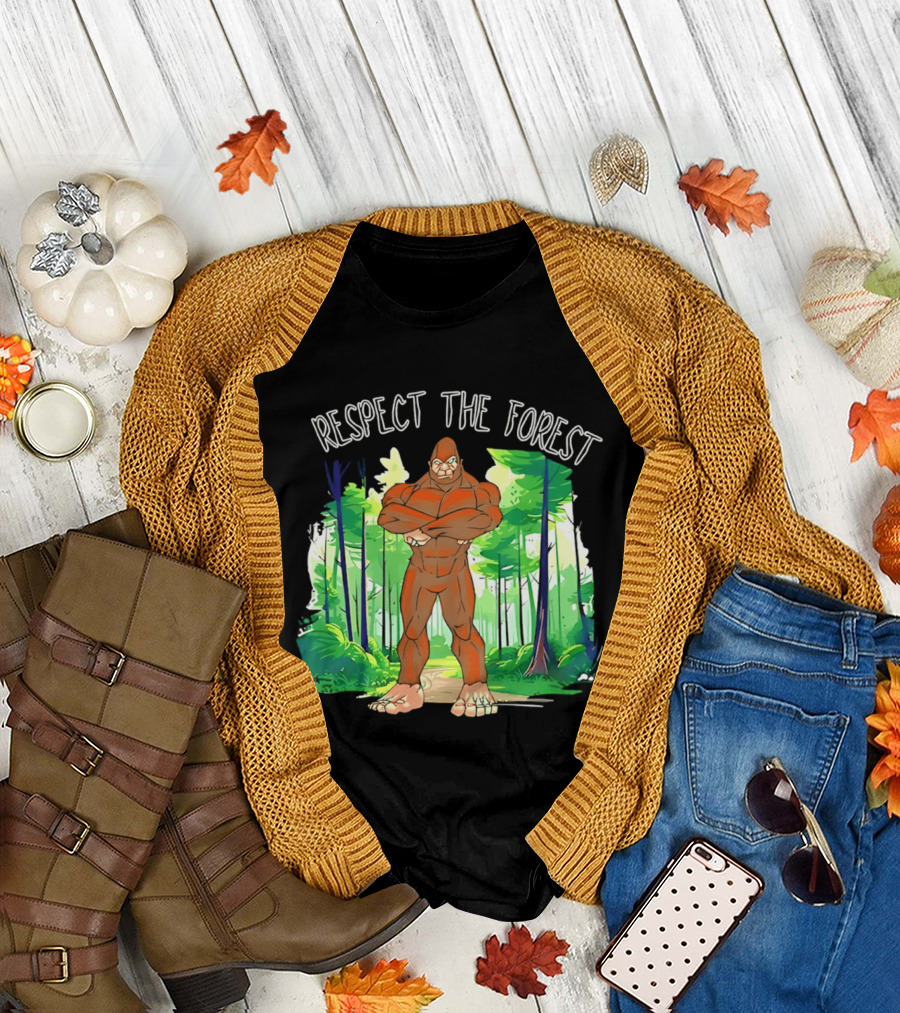 Respect the Forest Bigfoot Cartoon T-Shirt