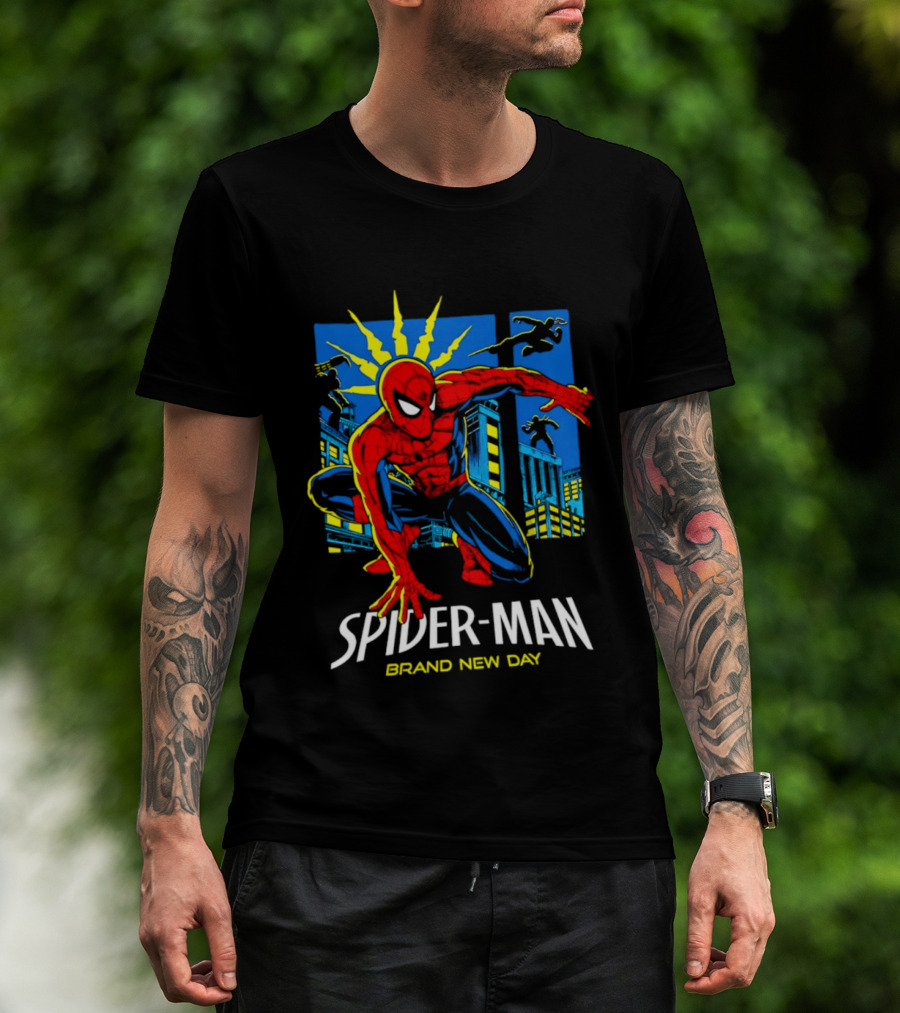 Spider Man Brand New Day Marvel Comics Dynamic Cityscape Action T-Shirt