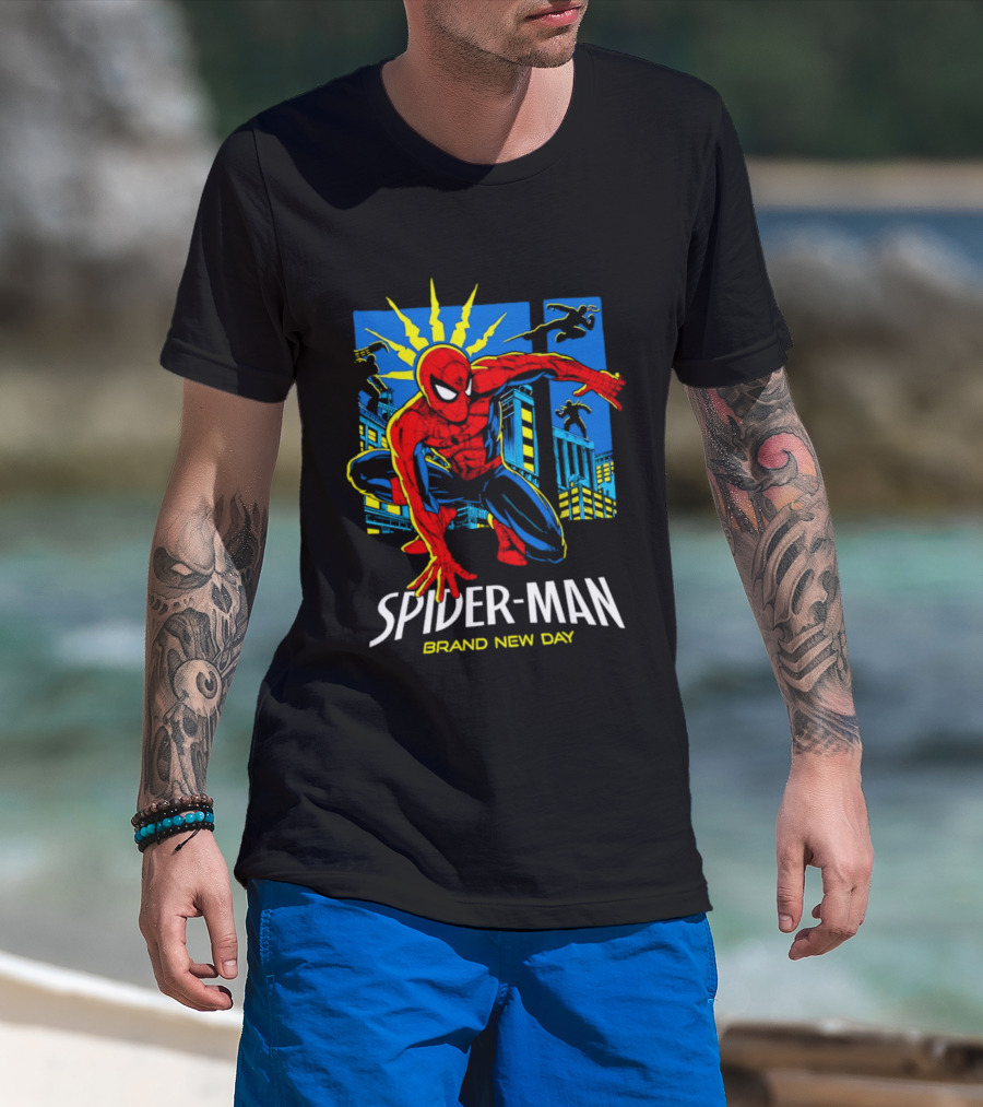 Spider Man Brand New Day Marvel Comics Dynamic Cityscape Action T-Shirt