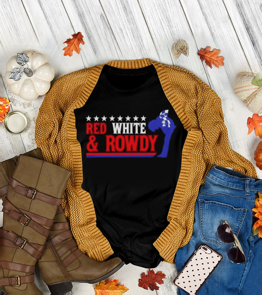 Red White & Rowdy Kyle Busch Racing Stars and Checkered Flag T-Shirt