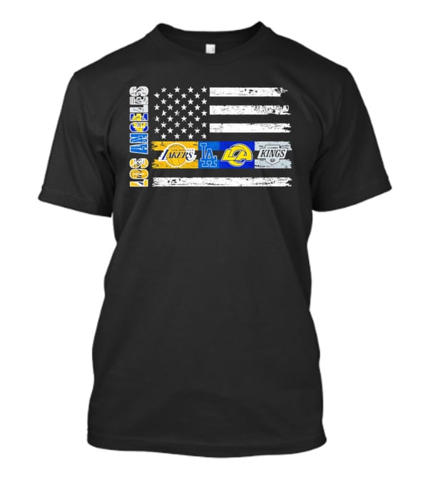 Los Angeles Lakers Dodgers Rams Kings Flag Stars And Stripes T-Shirt