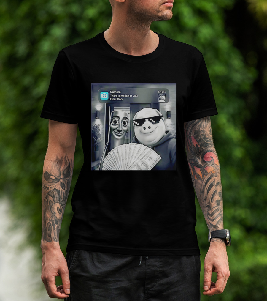 Tung Tung Tung Sahur John Pork Black Glasses Meme Camera Motion At Your Front Door T-Shirt
