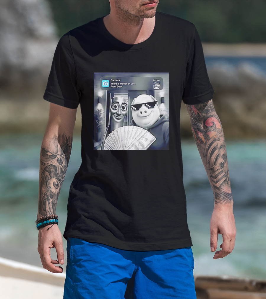 Tung Tung Tung Sahur John Pork Black Glasses Meme Camera Motion At Your Front Door T-Shirt
