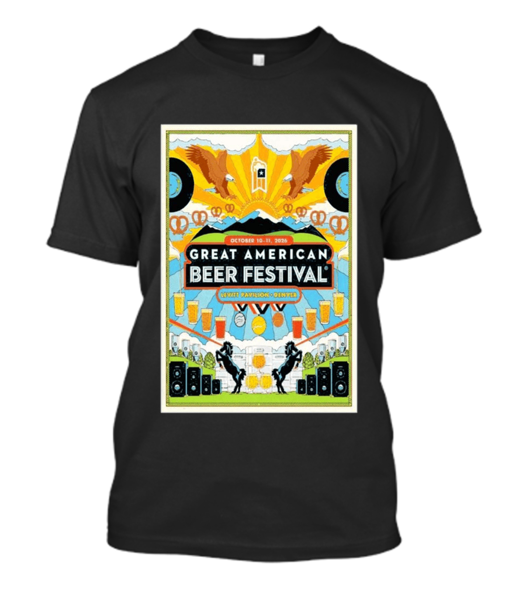 Great American Beer Festival October 10 11 2026 Levitt Pavilion Denver Eagles Pretzels Beer Music T-Shirt