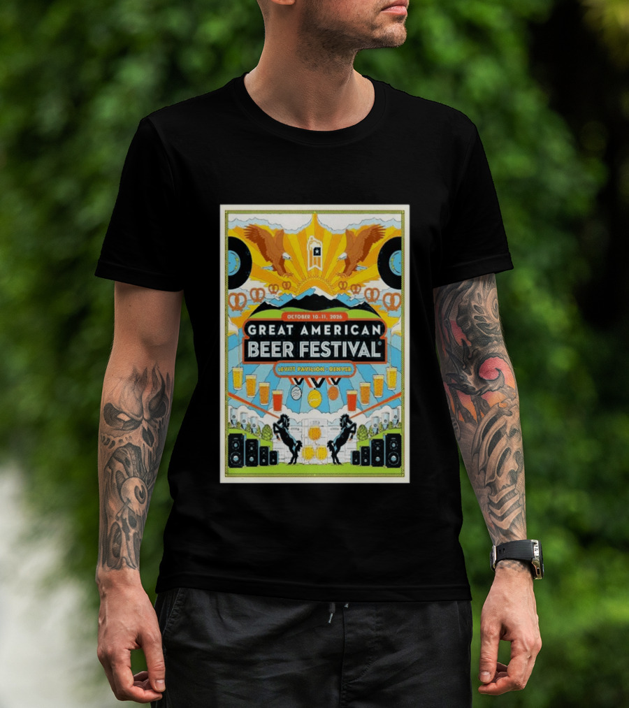 Great American Beer Festival October 10 11 2026 Levitt Pavilion Denver Eagles Pretzels Beer Music T-Shirt