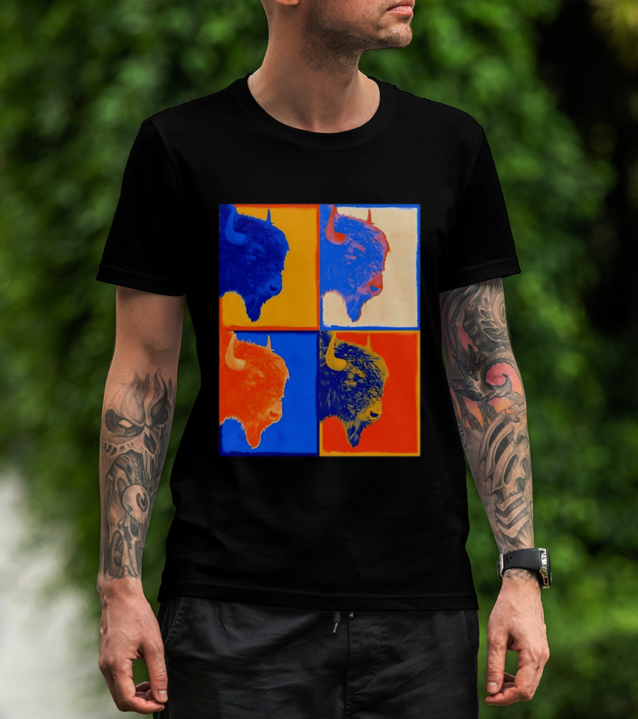Colorful Pop Bison Grid Andy Warhol T-Shirt