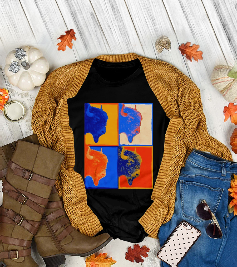 Colorful Pop Bison Grid Andy Warhol T-Shirt