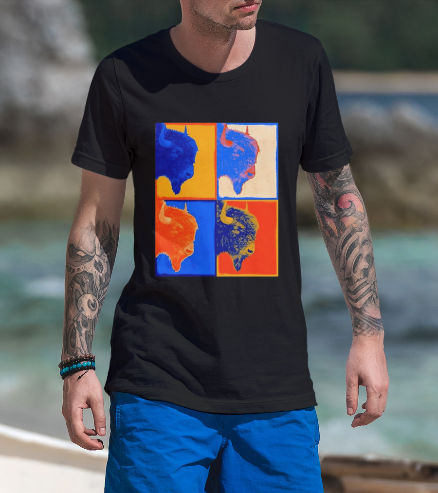 Colorful Pop Bison Grid Andy Warhol T-Shirt