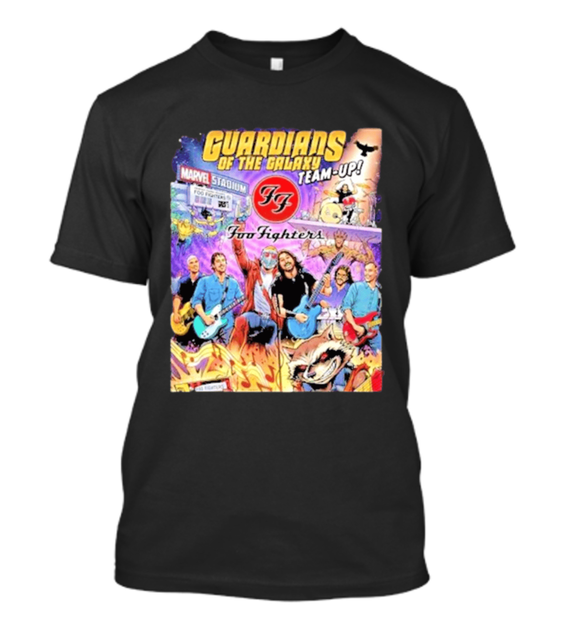 Guardians Of The Galaxy Team Up Foo Fighters Marvel Stadium Wayne Nichols T-Shirt