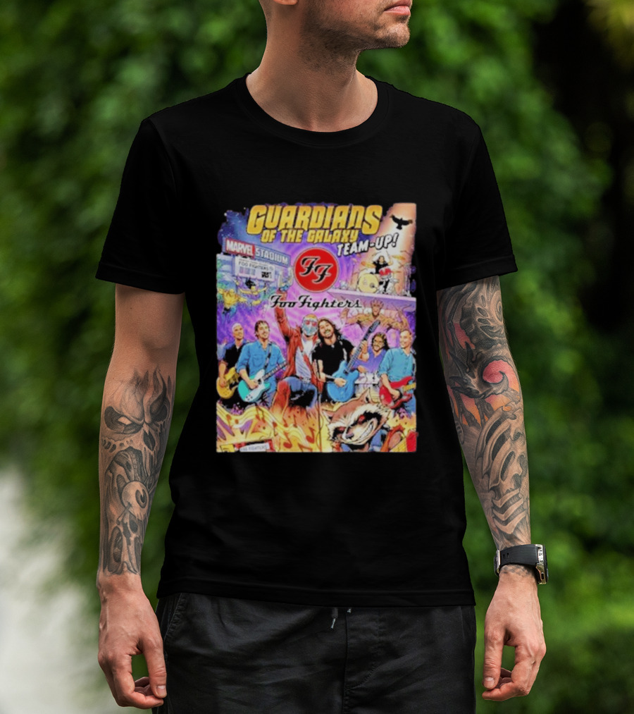 Guardians Of The Galaxy Team Up Foo Fighters Marvel Stadium Wayne Nichols T-Shirt