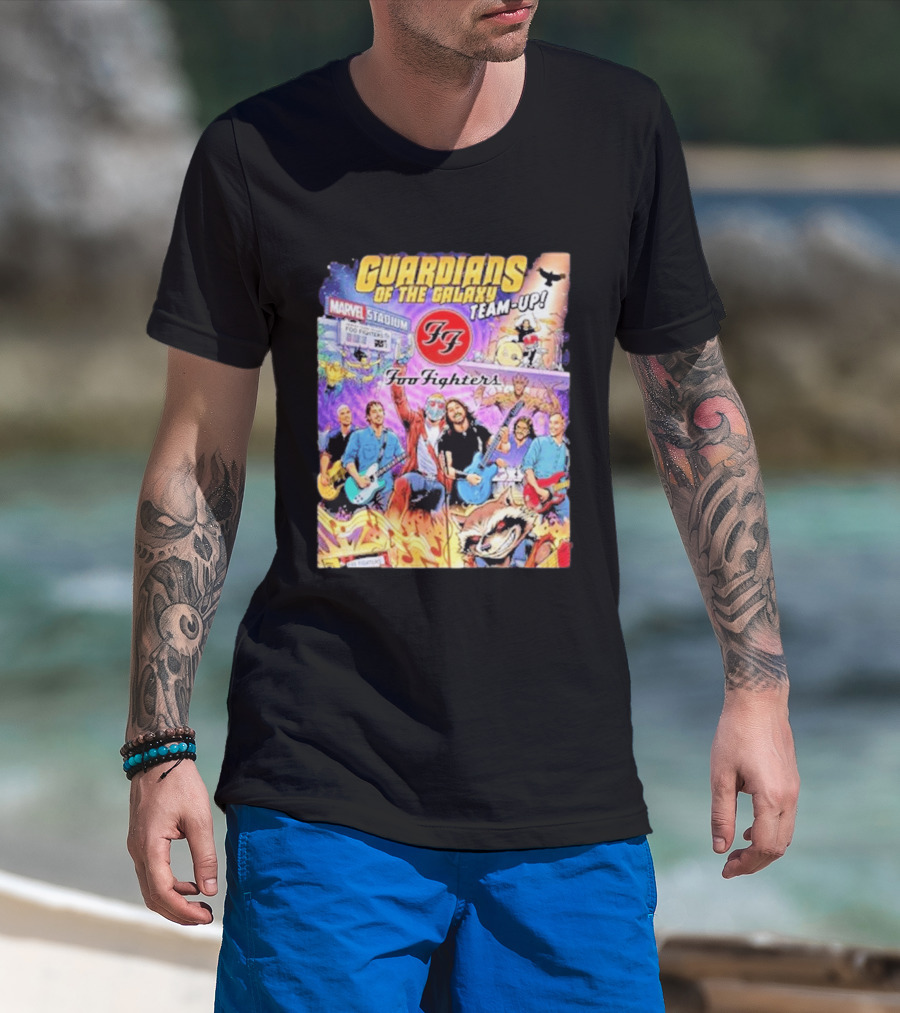 Guardians Of The Galaxy Team Up Foo Fighters Marvel Stadium Wayne Nichols T-Shirt