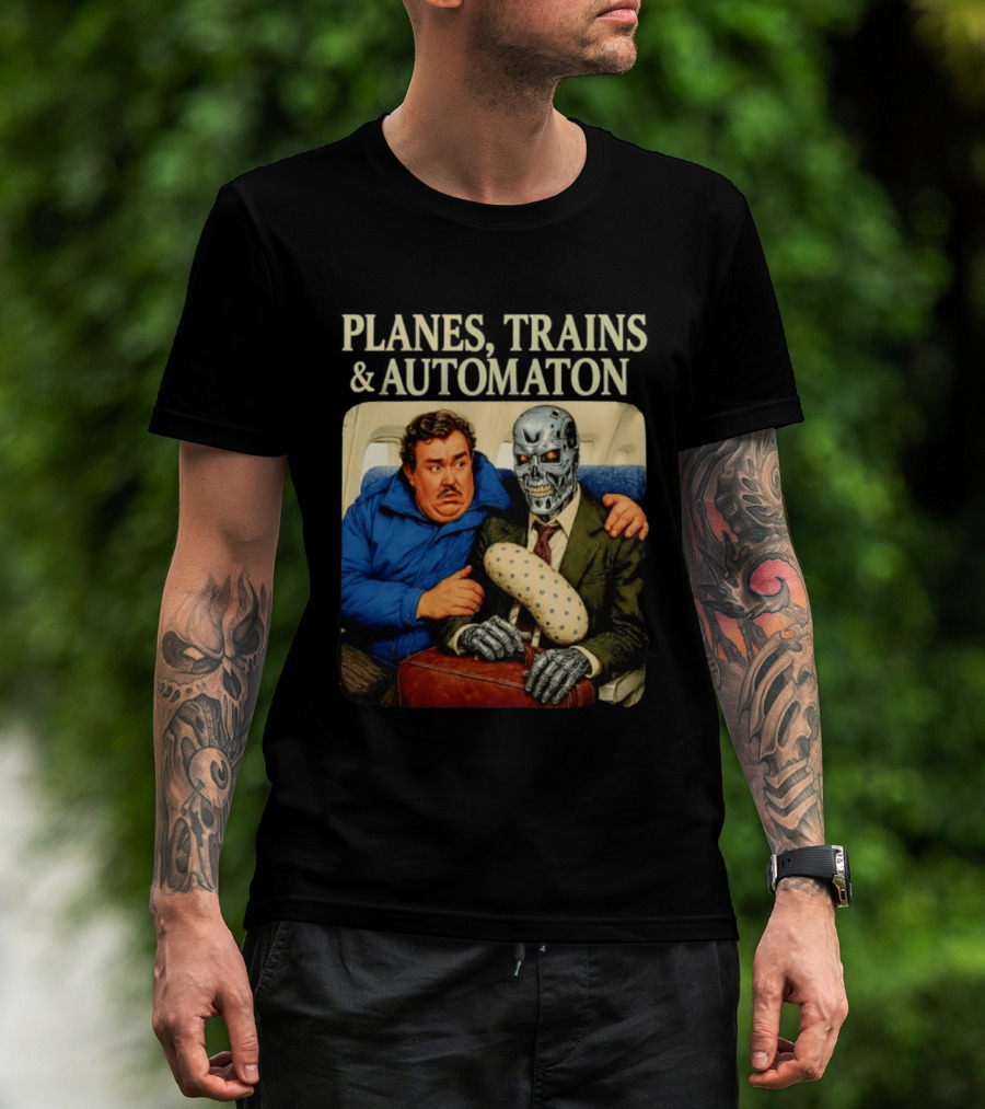 Planes Trains And Automaton John Candy With Cyborg Passenger T-Shirt