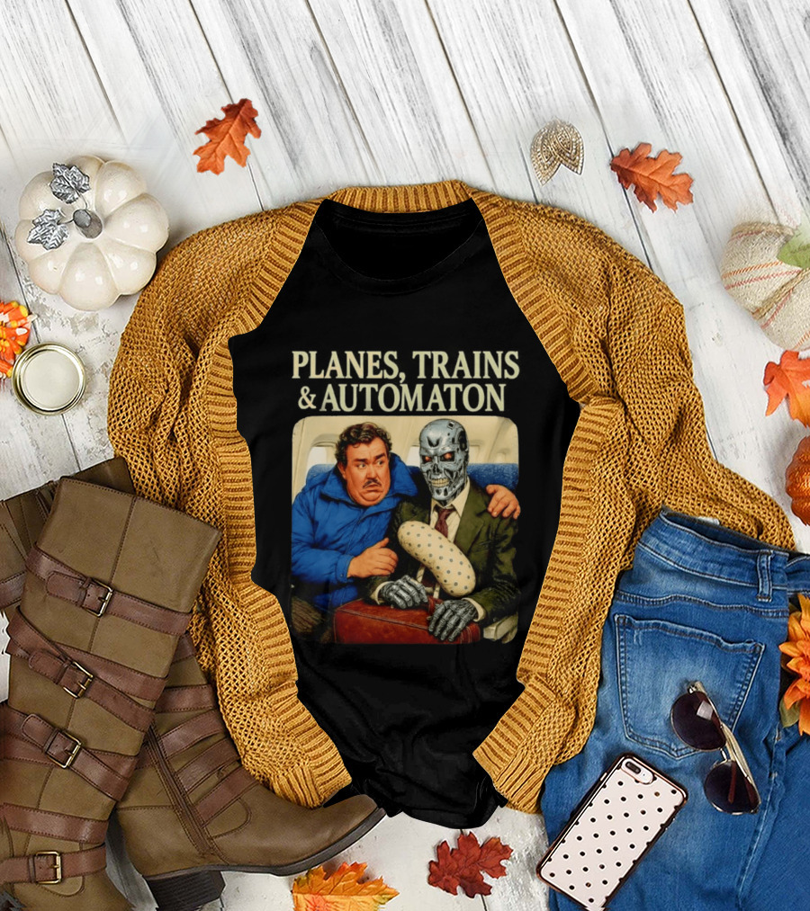 Planes Trains and Automaton John Candy with Cyborg Passenger T-Shirt