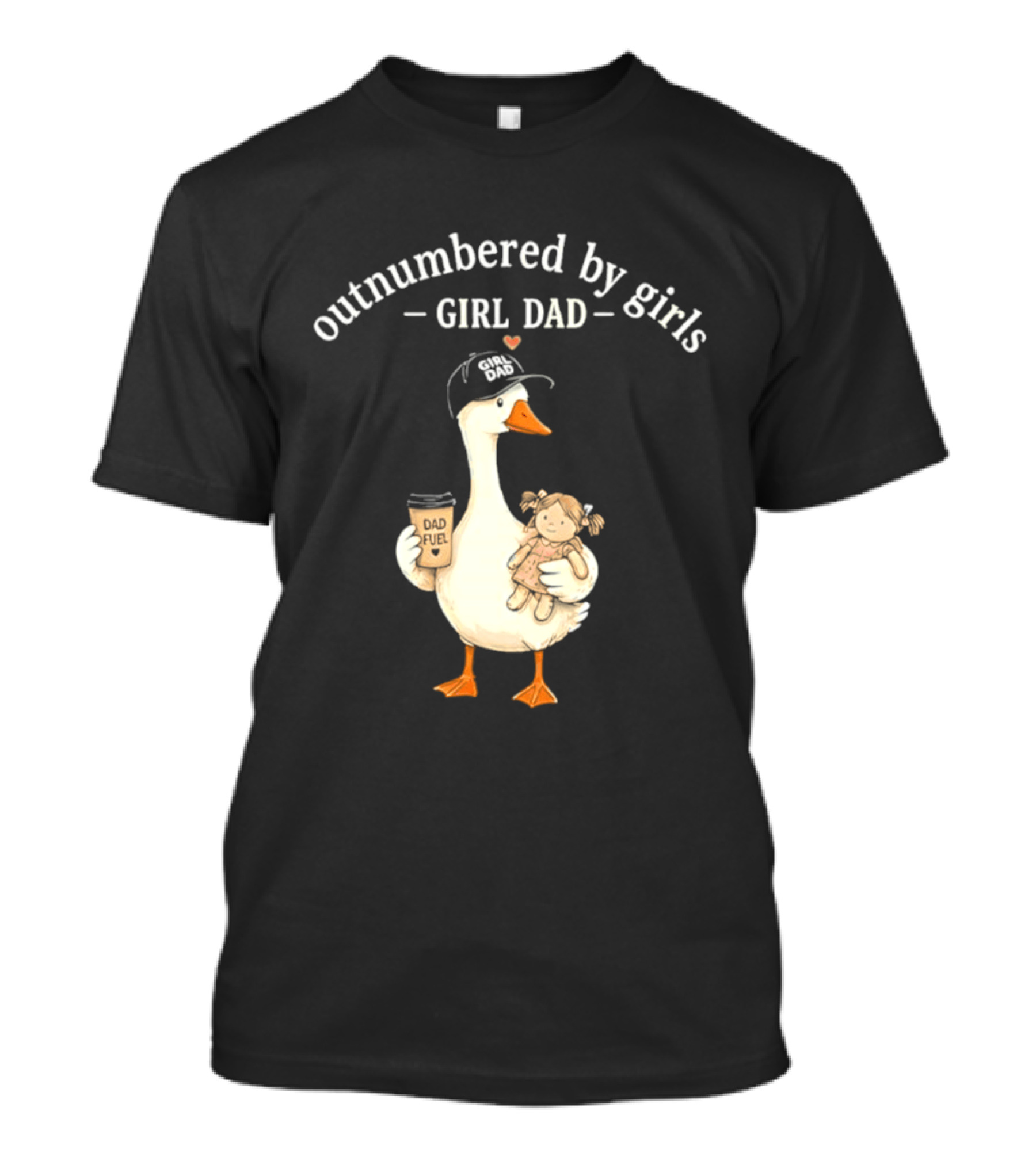 Outnumbered By Girls Girl Dad Goose With Coffee And Toy T-Shirt