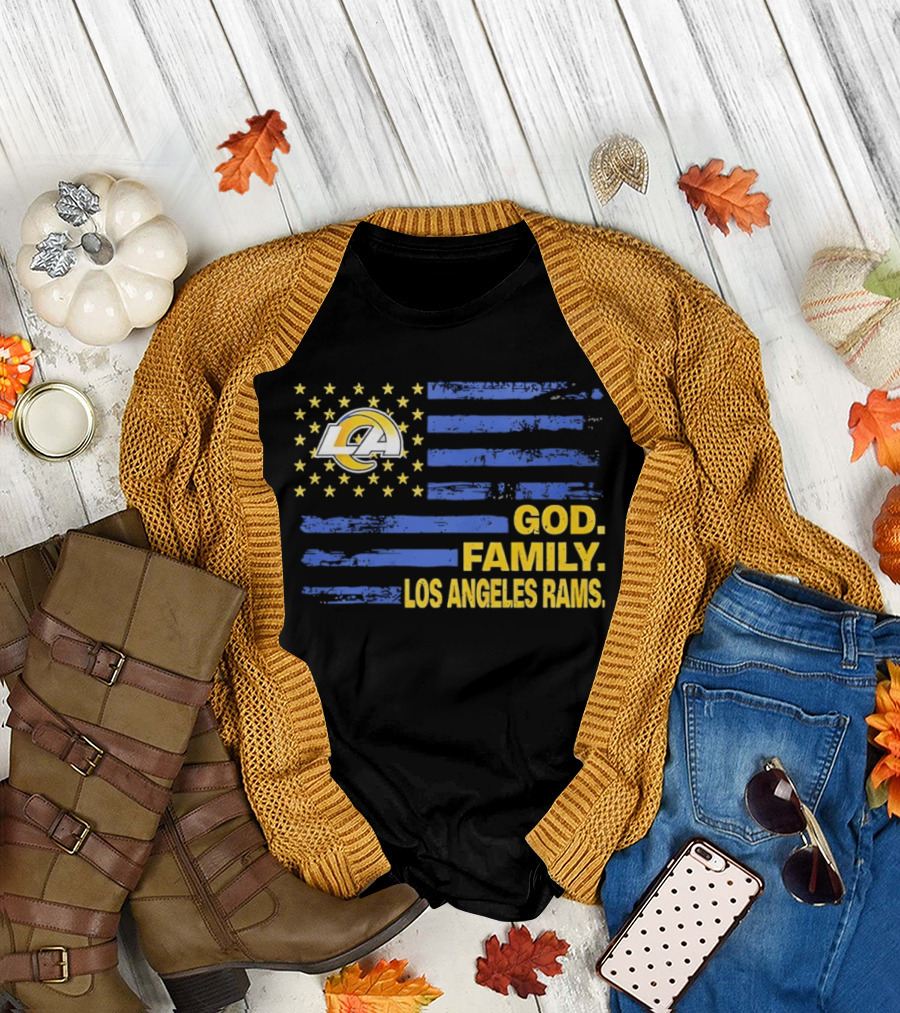 God Family Los Angeles Rams Distressed Flag Stars T-Shirt